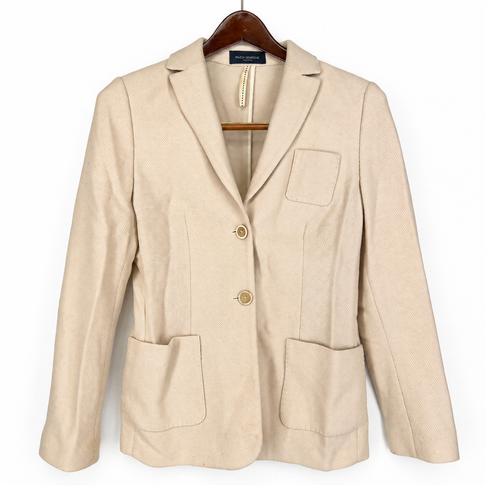 Italian Piazza Sempione Ivory Wool Silk Camel Blend Blazer Size 42 Luxe Business